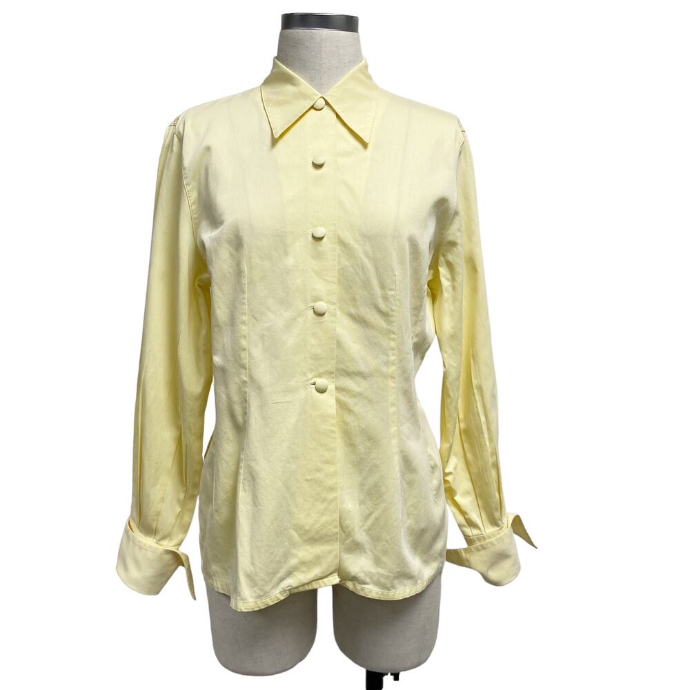 Vintage Alain Figaret Womens Size 42 Yellow Spearpoint Collar Button Up Shirt